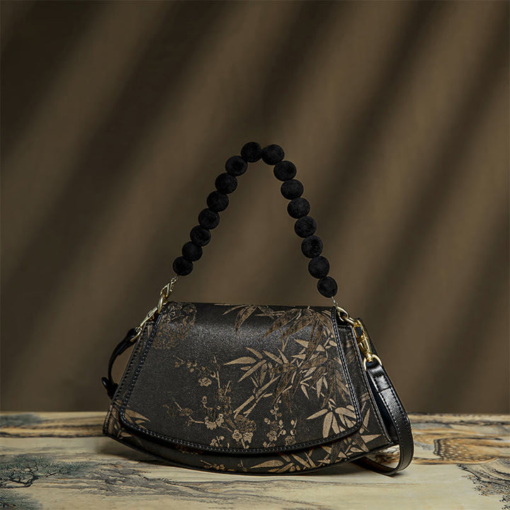 Bolso bandolera de seda Xiangyunsha con cadena de cuentas de Buddha Stones