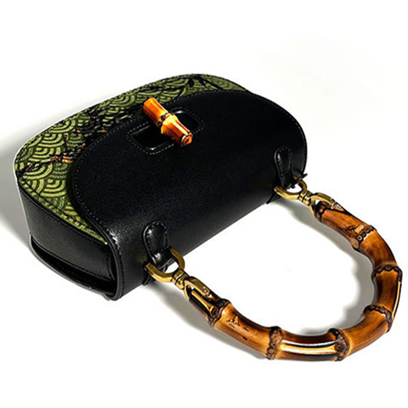 Bolso bandolera de Buddha Stones Xiangyunsha con asa de bambú curvada y piedras de Buda