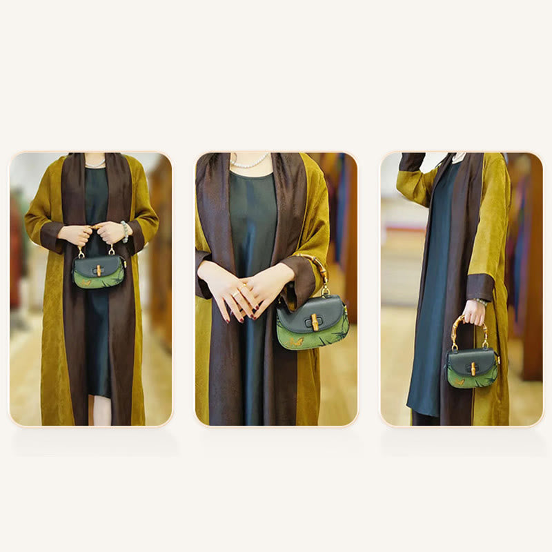 Bolso bandolera de Buddha Stones Xiangyunsha con asa de bambú curvada y piedras de Buda