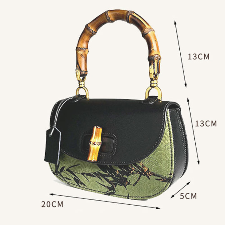 Bolso bandolera de Buddha Stones Xiangyunsha con asa de bambú curvada y piedras de Buda