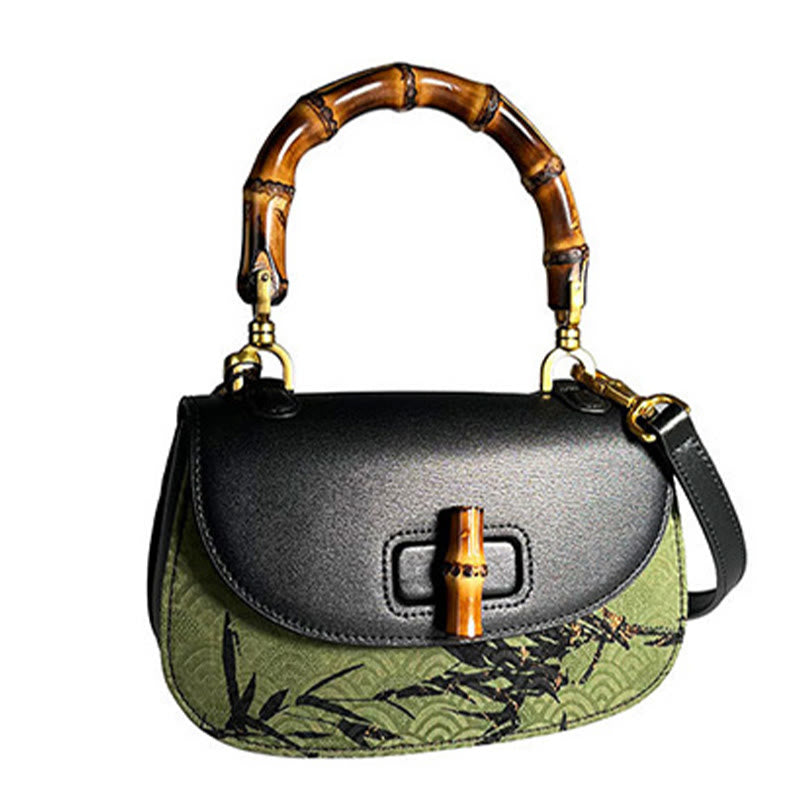 Bolso bandolera de Buddha Stones Xiangyunsha con asa de bambú curvada y piedras de Buda