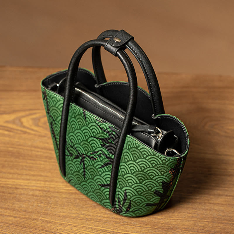 Bolso bandolera de seda Xiangyunsha con forma de flor de bambú y piedras de Buddha Stones