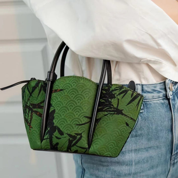 Bolso bandolera de seda Xiangyunsha con forma de flor de bambú y piedras de Buddha Stones