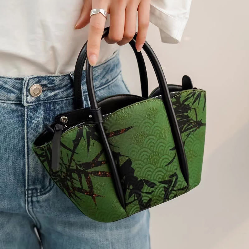 Bolso bandolera de seda Xiangyunsha con forma de flor de bambú y piedras de Buddha Stones