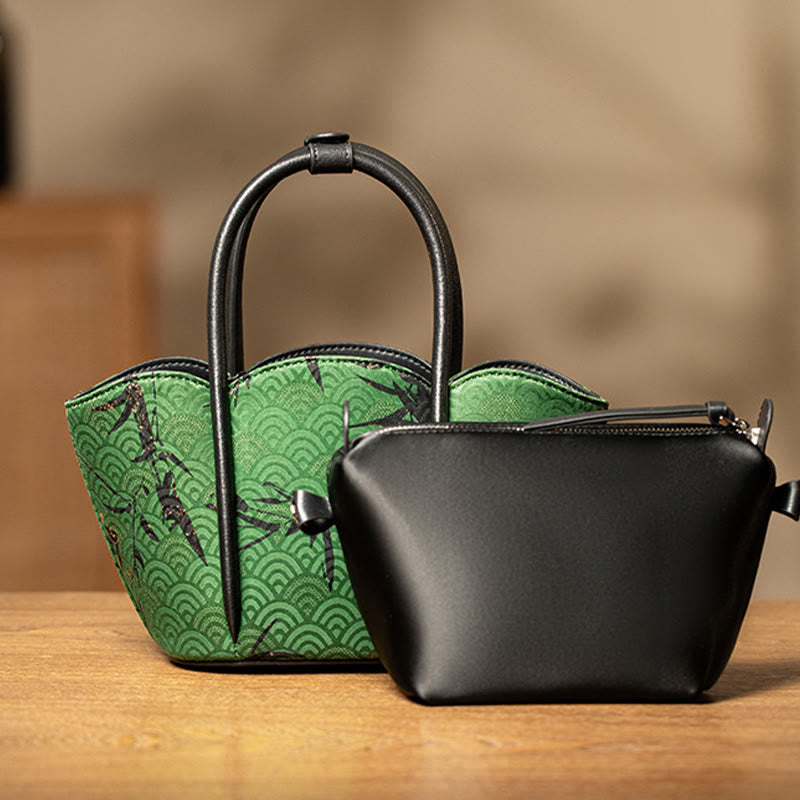 Bolso bandolera de seda Xiangyunsha con forma de flor de bambú y piedras de Buddha Stones