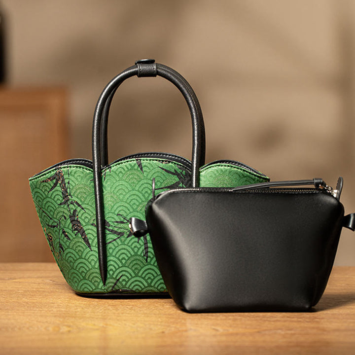 Bolso bandolera de seda Xiangyunsha con forma de flor de bambú y piedras de Buddha Stones