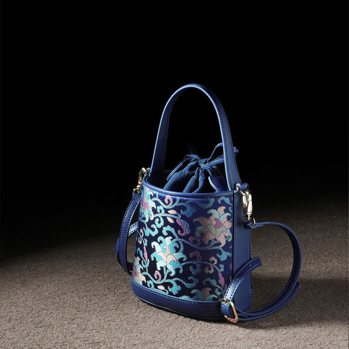 Bolso bandolera con brocado y ramas entrelazadas de loto retro y Buddha Stones