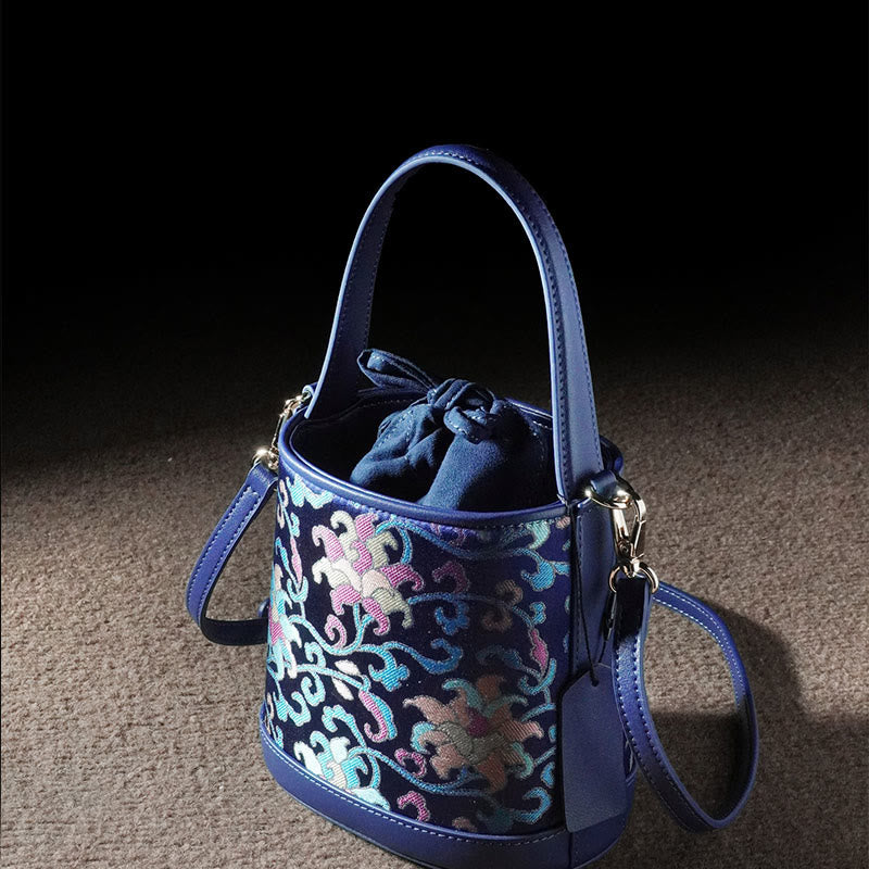 Bolso bandolera con brocado y ramas entrelazadas de loto retro y Buddha Stones