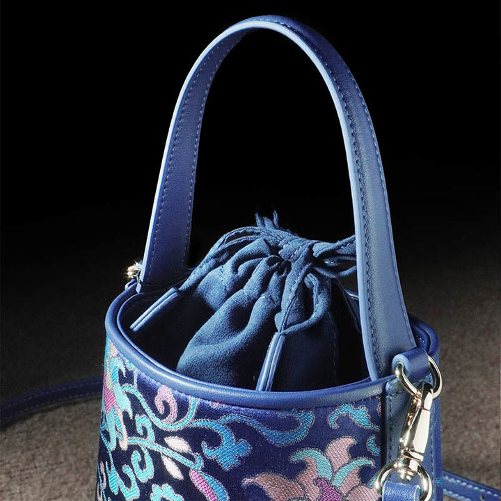 Bolso bandolera con brocado y ramas entrelazadas de loto retro y Buddha Stones