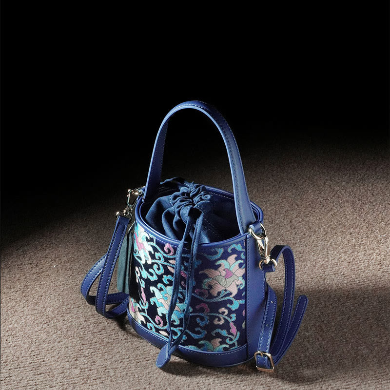 Bolso bandolera con brocado y ramas entrelazadas de loto retro y Buddha Stones