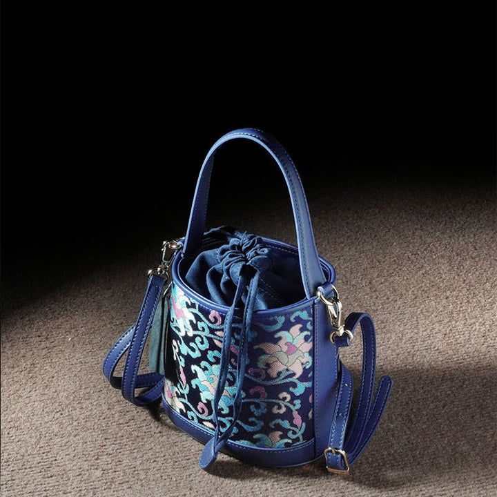 Bolso bandolera con brocado y ramas entrelazadas de loto retro y Buddha Stones