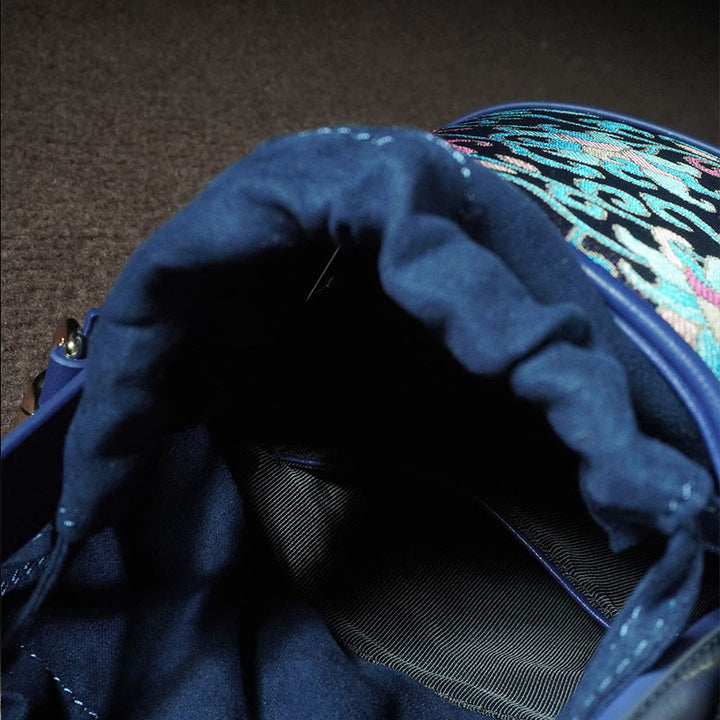 Bolso bandolera con brocado y ramas entrelazadas de loto retro y Buddha Stones