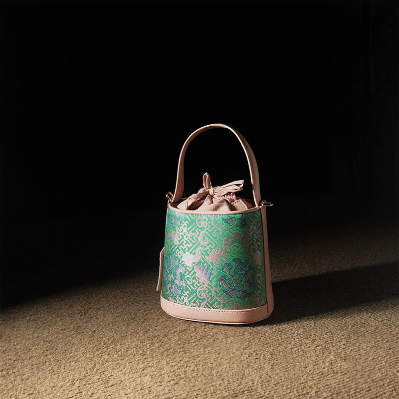 Bolso bandolera con brocado y ramas entrelazadas de loto retro y Buddha Stones