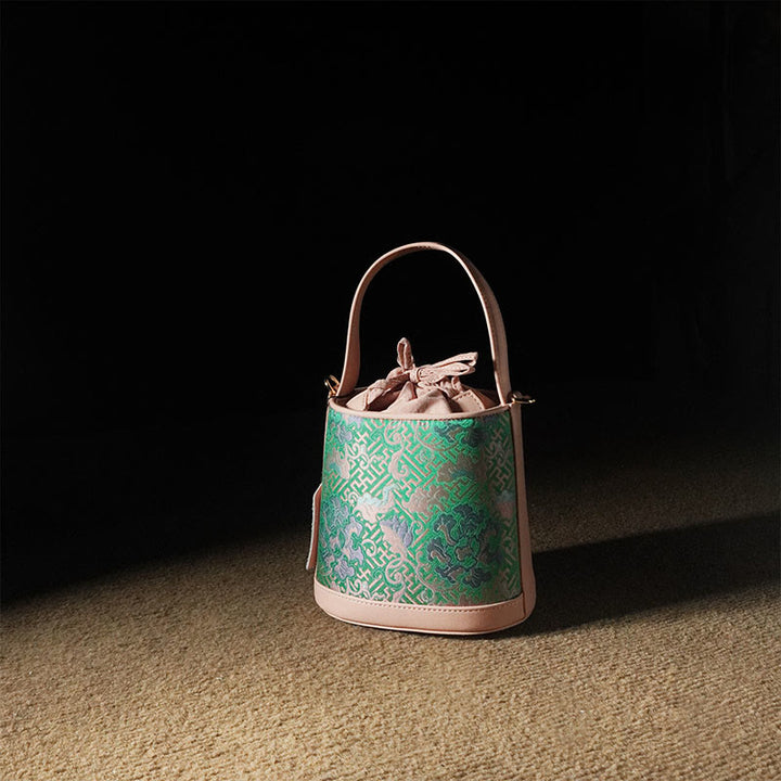 Bolso bandolera con brocado y ramas entrelazadas de loto retro y Buddha Stones