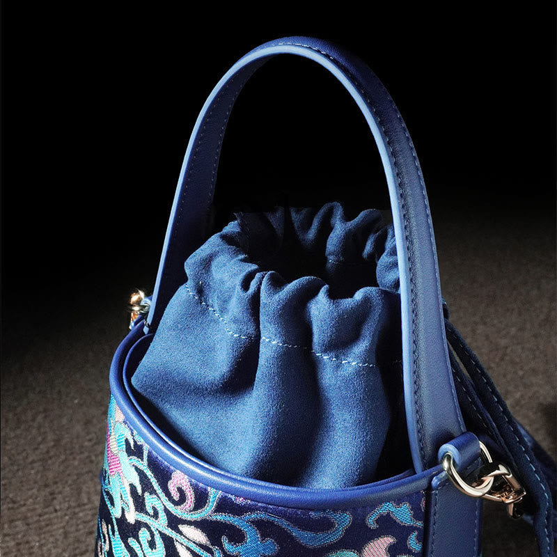 Bolso bandolera con brocado y ramas entrelazadas de loto retro y Buddha Stones