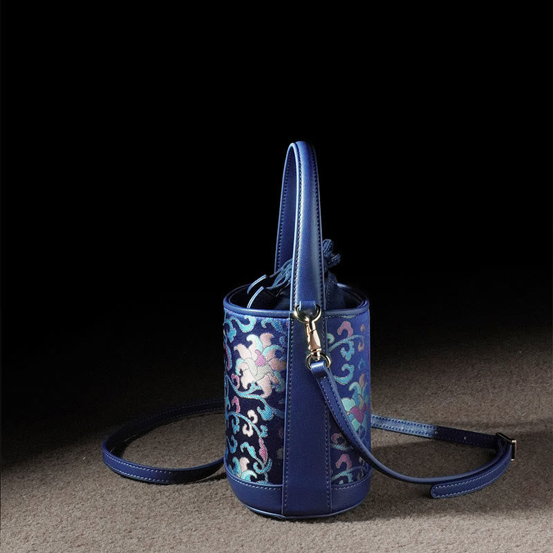 Bolso bandolera con brocado y ramas entrelazadas de loto retro y Buddha Stones