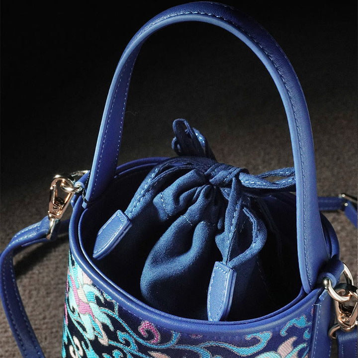 Bolso bandolera con brocado y ramas entrelazadas de loto retro y Buddha Stones