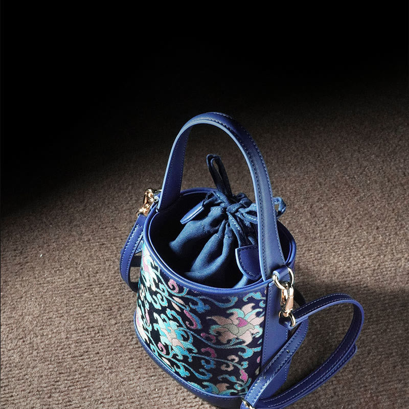 Bolso bandolera con brocado y ramas entrelazadas de loto retro y Buddha Stones