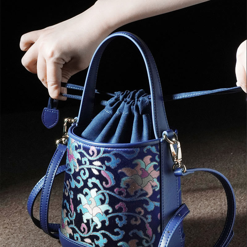 Bolso bandolera con brocado y ramas entrelazadas de loto retro y Buddha Stones