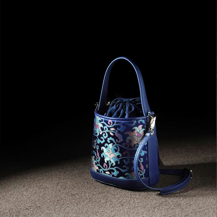 Bolso bandolera con brocado y ramas entrelazadas de loto retro y Buddha Stones