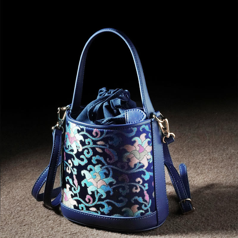 Bolso bandolera con brocado y ramas entrelazadas de loto retro y Buddha Stones