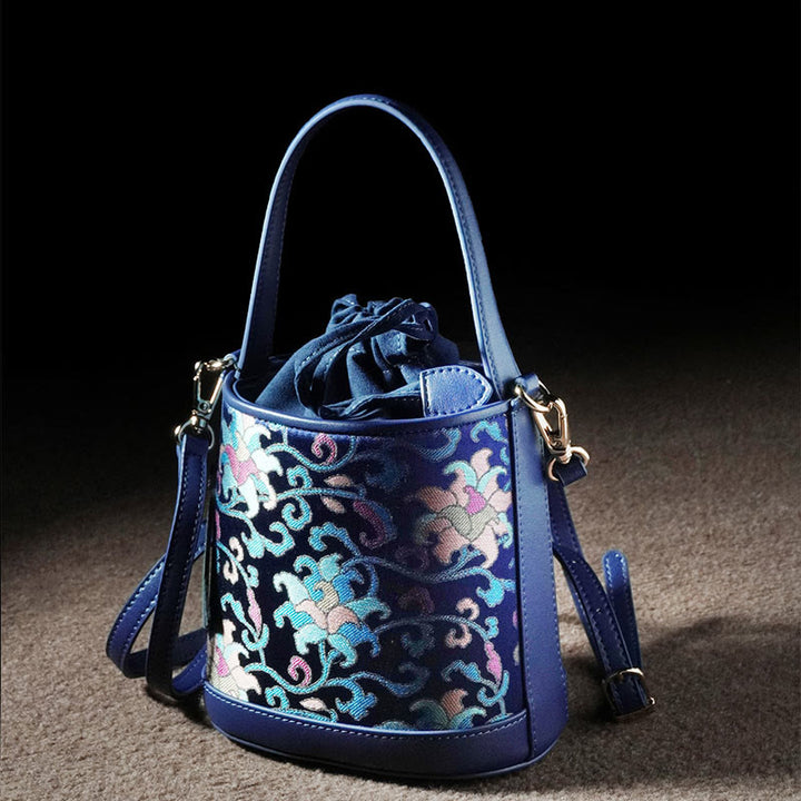 Bolso bandolera con brocado y ramas entrelazadas de loto retro y Buddha Stones