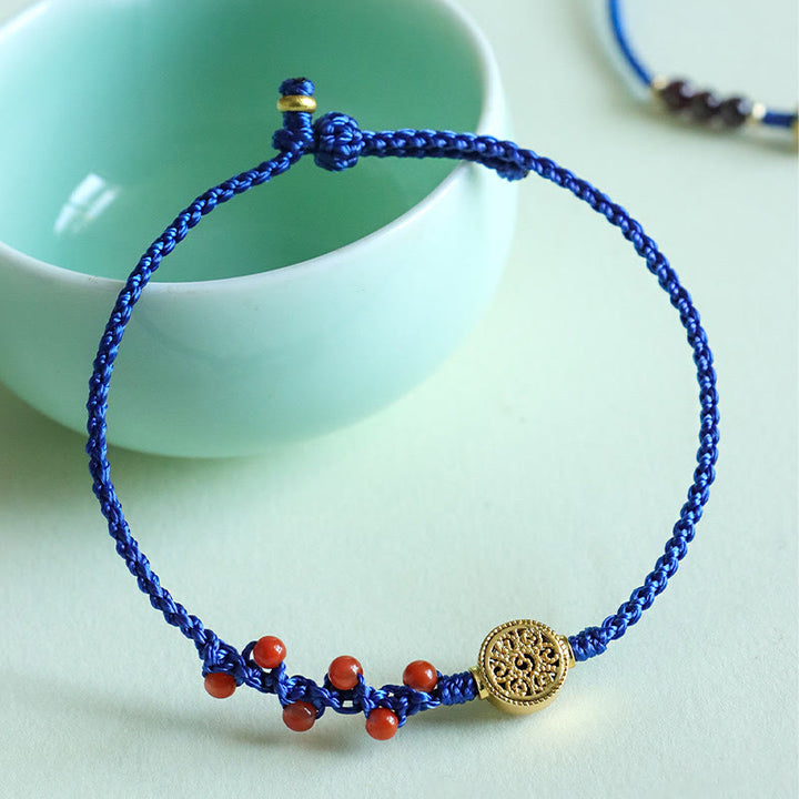 Pulsera Flower Power de cobre, granate, ágata roja del sur y hilo azul Klein de Buddha Stones