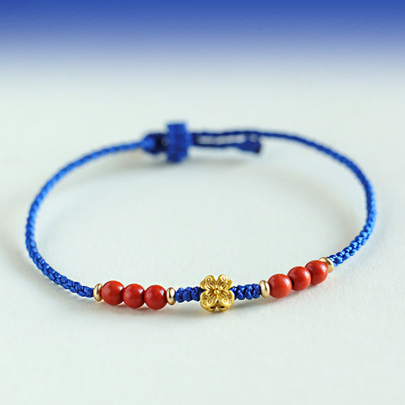 Pulsera Flower Power de cobre, granate, ágata roja del sur y hilo azul Klein de Buddha Stones
