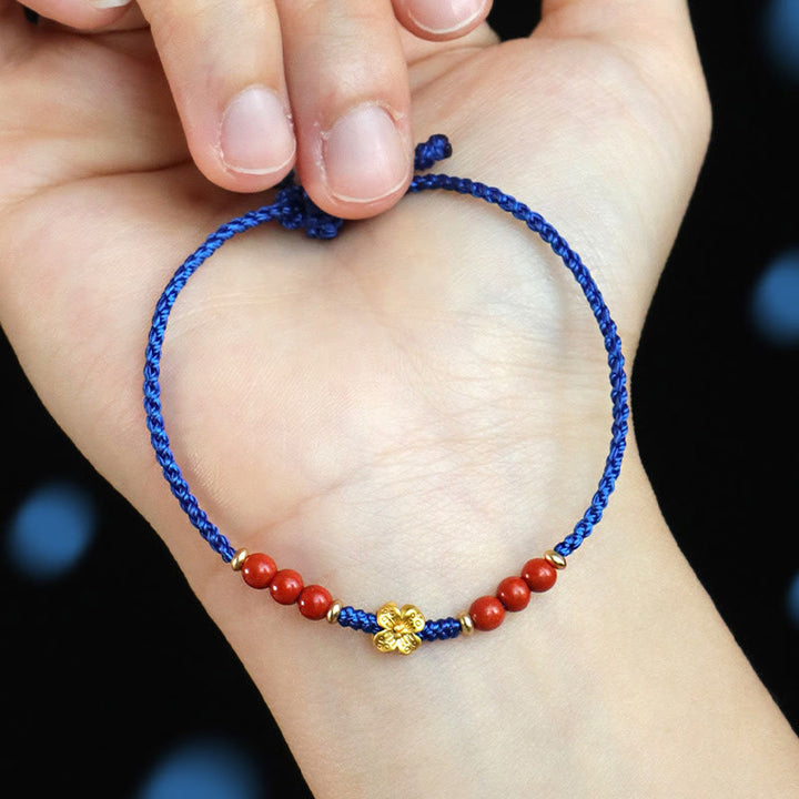 Pulsera Flower Power de cobre, granate, ágata roja del sur y hilo azul Klein de Buddha Stones
