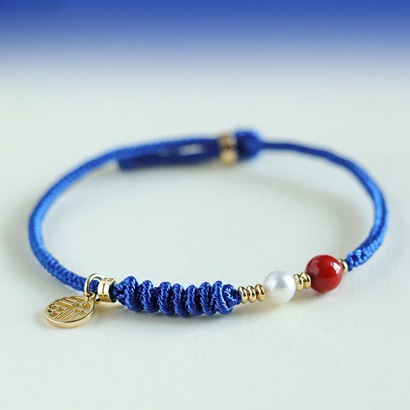 Pulsera con Buddha Stones, hilo azul Klein, ágata roja del sur, granate, aventurina azul, lazurita, mariposa de cobre, carácter Fu positivo