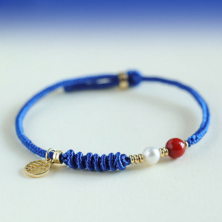 Pulsera con Buddha Stones, hilo azul Klein, ágata roja del sur, granate, aventurina azul, lazurita, mariposa de cobre, carácter Fu positivo