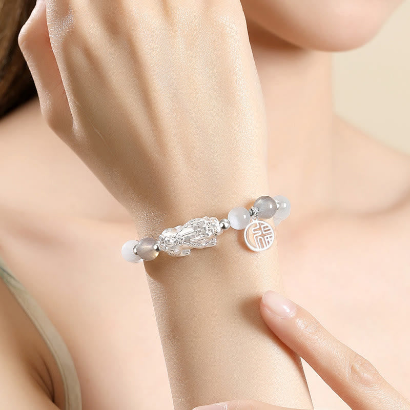 Pulsera de la suerte con seis palabras verdaderas y obsidiana negra y turquesa blanca y crisoberilo de plata de ley 999 con Buddha Stones Pi Xiu - image 15