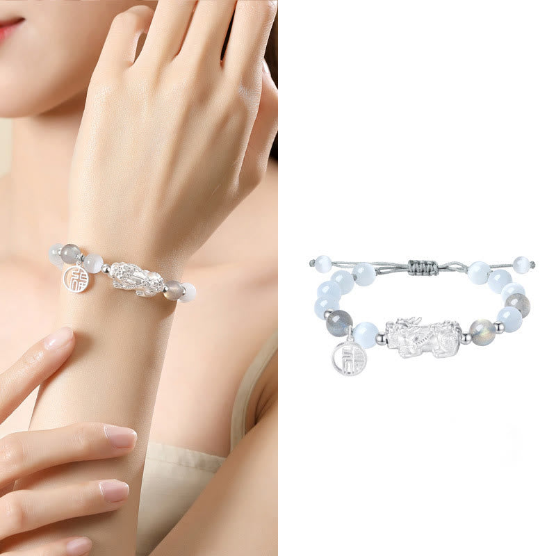 Pulsera de la suerte con seis palabras verdaderas y obsidiana negra y turquesa blanca y crisoberilo de plata de ley 999 con Buddha Stones Pi Xiu - image 16