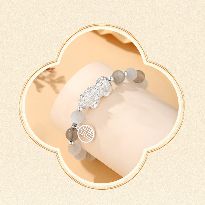 Pulsera de la suerte con seis palabras verdaderas y obsidiana negra y turquesa blanca y crisoberilo de plata de ley 999 con Buddha Stones Pi Xiu - image 14