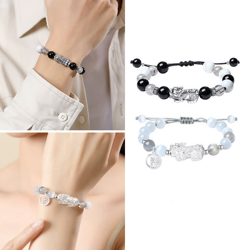 Pulsera de la suerte con seis palabras verdaderas y obsidiana negra y turquesa blanca y crisoberilo de plata de ley 999 con Buddha Stones Pi Xiu - image 18