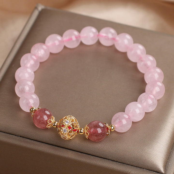 Pulsera de amor de cuarzo fresa y cristal rosa de Buddha Stones