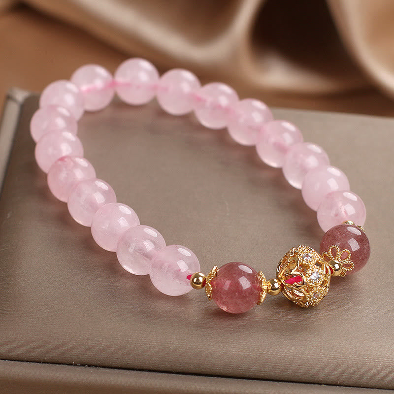 Pulsera de amor de cuarzo fresa y cristal rosa de Buddha Stones