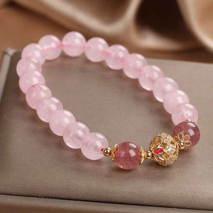 Pulsera de amor de cuarzo fresa y cristal rosa de Buddha Stones