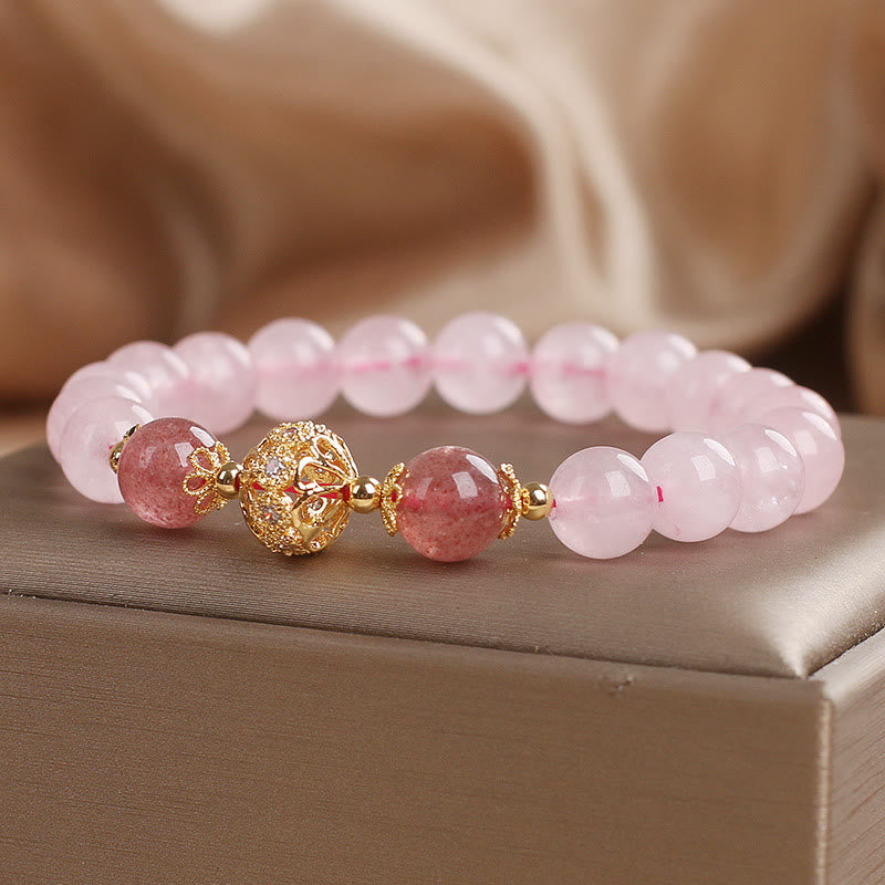 Pulsera de amor de cuarzo fresa y cristal rosa de Buddha Stones