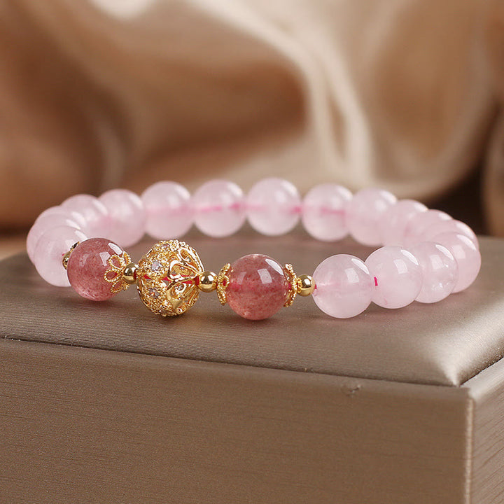 Pulsera de amor de cuarzo fresa y cristal rosa de Buddha Stones