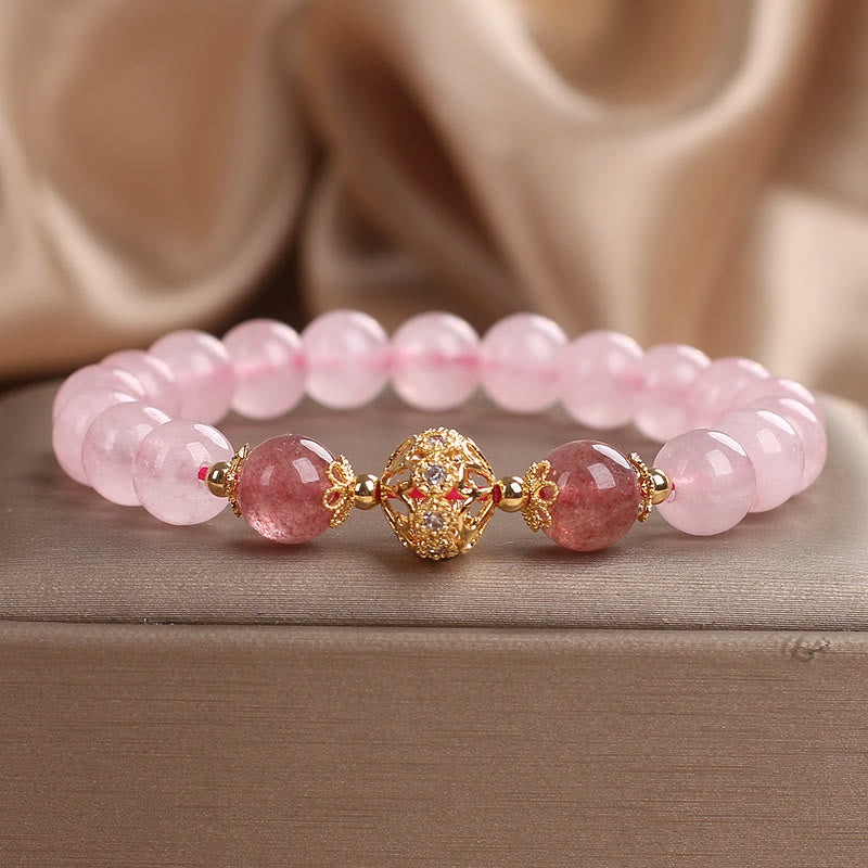 Pulsera de amor de cuarzo fresa y cristal rosa de Buddha Stones