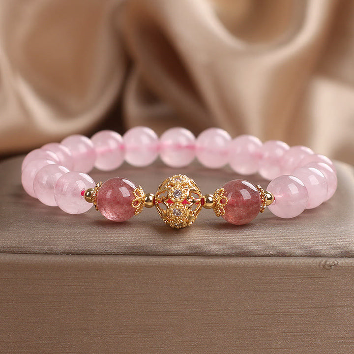 Pulsera de amor de cuarzo fresa y cristal rosa de Buddha Stones