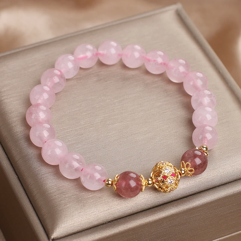 Pulsera de amor de cuarzo fresa y cristal rosa de Buddha Stones