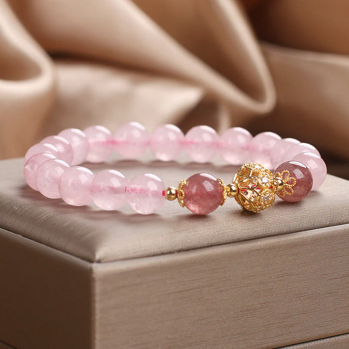 Pulsera de amor de cuarzo fresa y cristal rosa de Buddha Stones