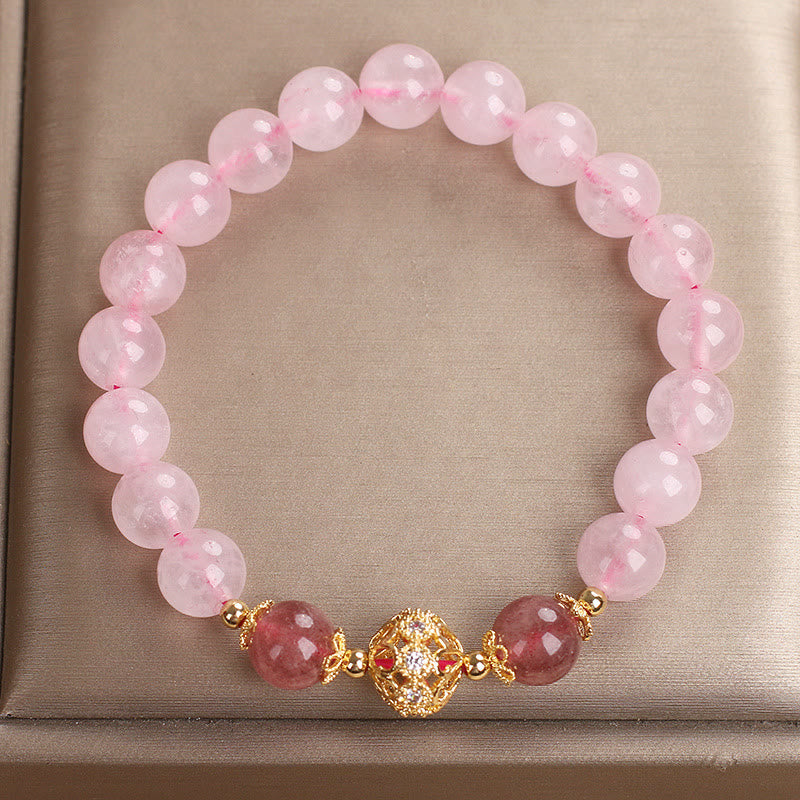Pulsera de amor de cuarzo fresa y cristal rosa de Buddha Stones