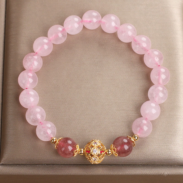 Pulsera de amor de cuarzo fresa y cristal rosa de Buddha Stones