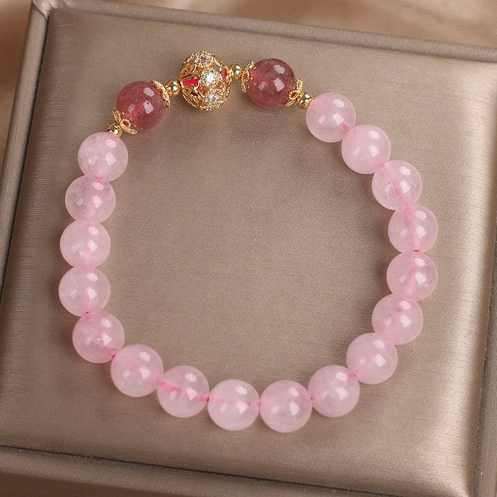 Pulsera de amor de cuarzo fresa y cristal rosa de Buddha Stones
