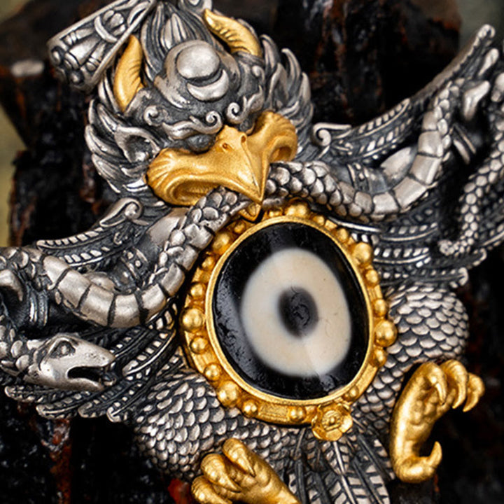 Collar con colgante de Buddha Stones de plata de ley 925 con cuentas de pájaro Garuda tibetano Dzi