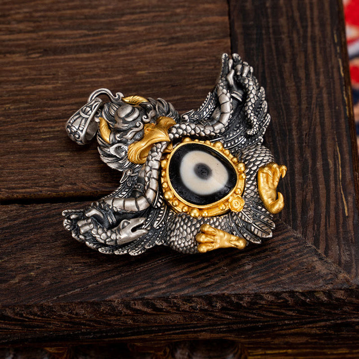 Collar con colgante de Buddha Stones de plata de ley 925 con cuentas de pájaro Garuda tibetano Dzi - image 5