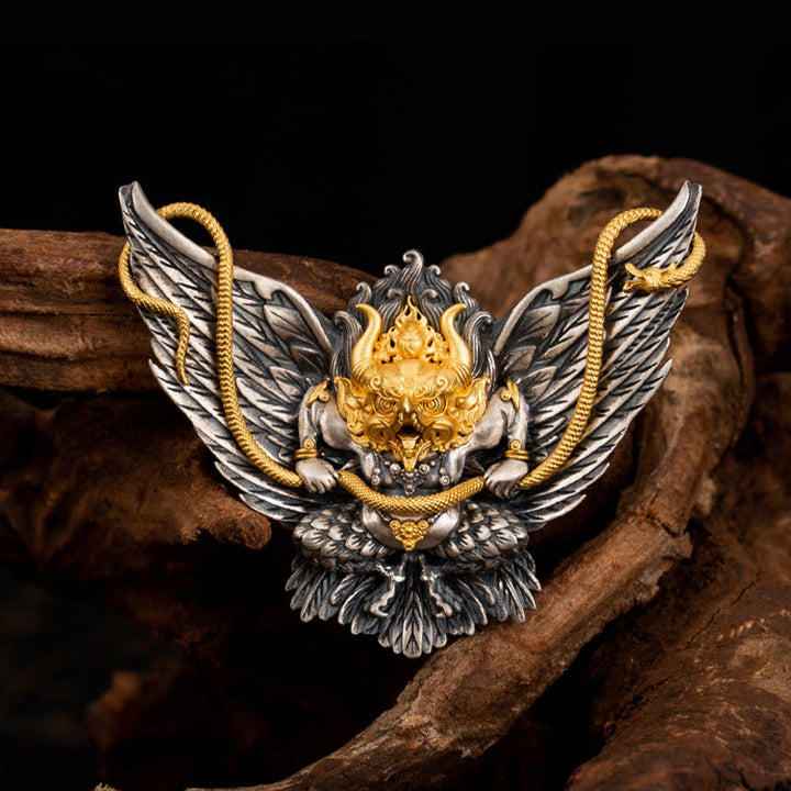 Collar con colgante de plata de ley 925 con Buddha Stones , pájaro tibetano Garuda, dragón, serpiente y sabiduría - image 1